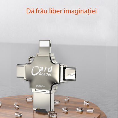 USB / USB-C / Lightning / microUSB-kortläsare Yesido GS13, microSD, Silver