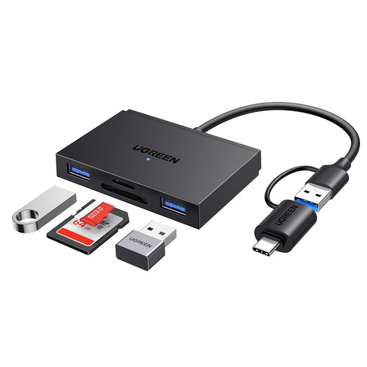 Kortläsare USB / USB-C UGREEN CM812 (45167), SD - microSD - 2 x USB-A, Svart