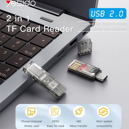 USB / USB-C-kortläsare Yesido GS21, microSD, Transparent