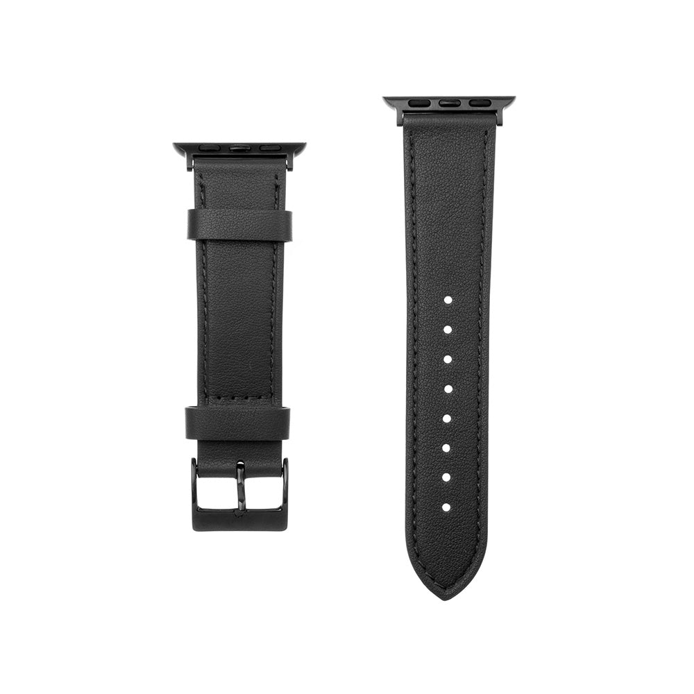 Fixed Leather-rem för Apple Watch 49mm / 46mm / 45mm / 44mm / 42mm Series, Svart