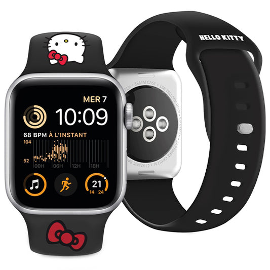 Hello Kitty Silikonklockarmband Kitty Head för Apple Watch 49mm / 46mm / 45mm / 44mm / 42mm Series, Svart