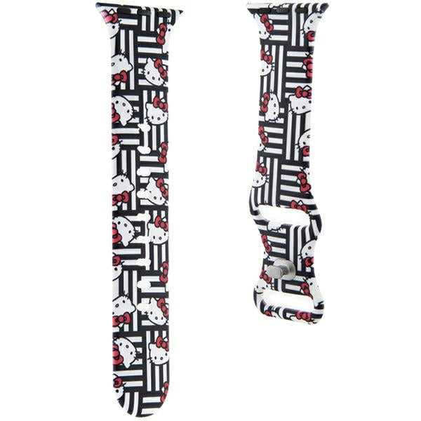 Hello Kitty Silikonarmband Kitty Heads & Stripes för Apple Watch 42mm / 41mm / 40mm / 38mm Series, Svart