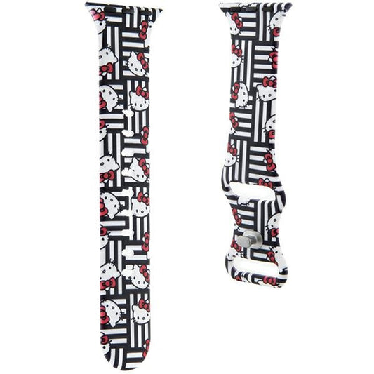 Hello Kitty Silikonarmband Kitty Heads & Stripes för Apple Watch 42mm / 41mm / 40mm / 38mm Series, Svart