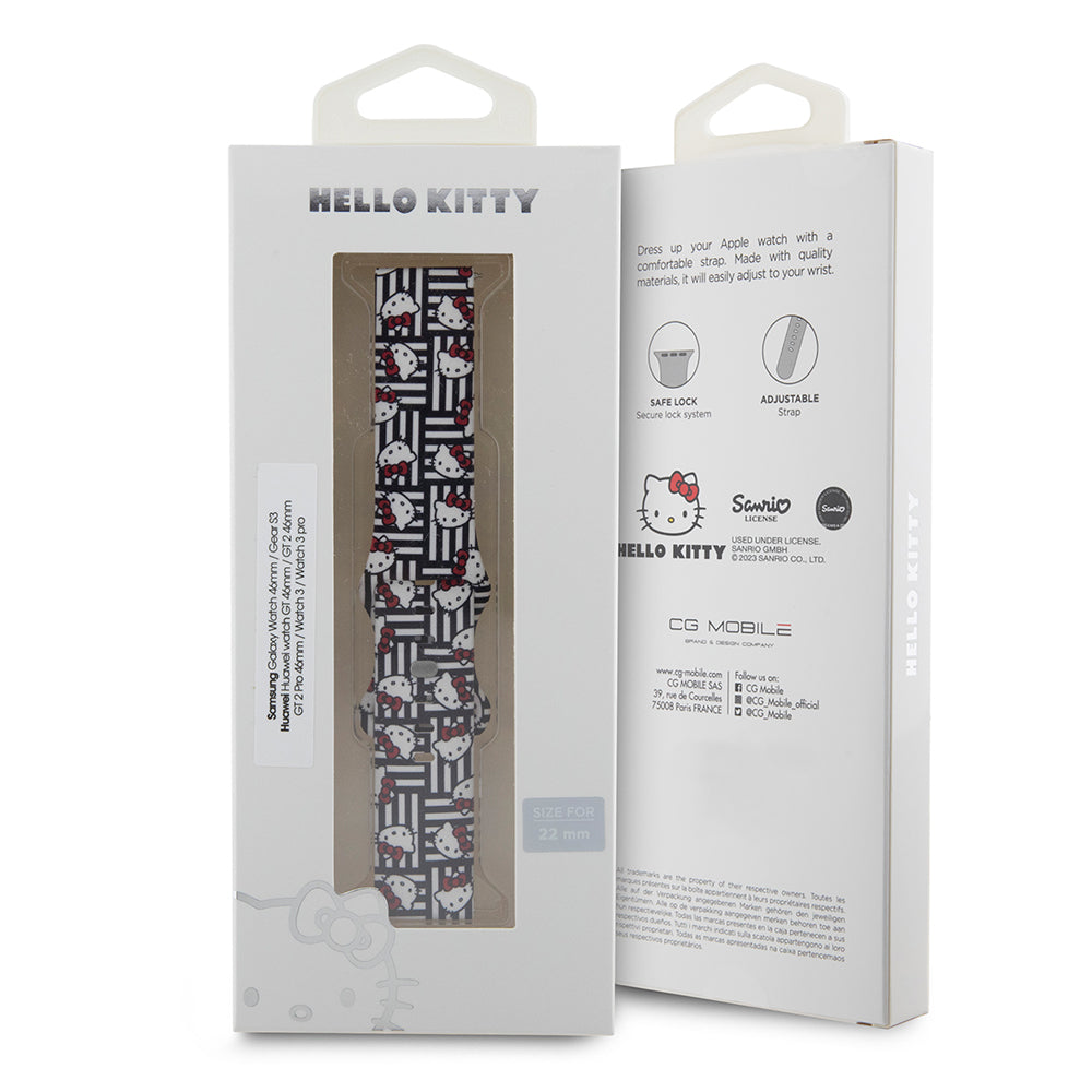 Hello Kitty Silikonarmband Kitty Heads & Stripes för Samsung Galaxy Watch / Huawei Watch Series, Svart