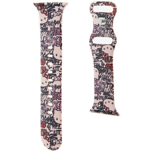 Hello Kitty Silikonarmband Graffiti Tags för Apple Watch 42mm / 41mm / 40mm / 38mm Series, Rosa