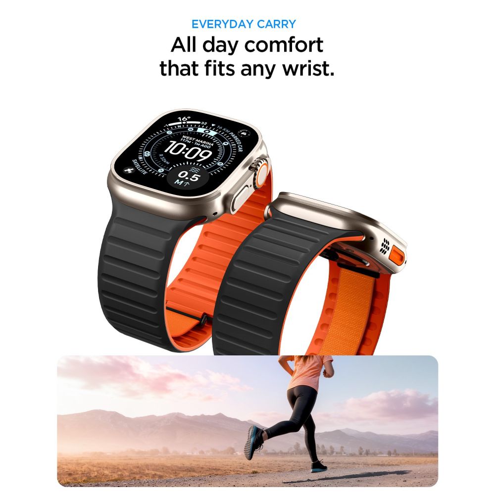Spigen Athlex Air M-band för Apple Watch 49mm / 46mm / 45mm / 44mm-serien, svart orange AMP11534