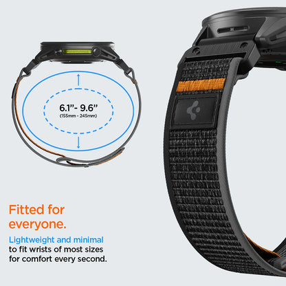 Spigen Athlex Air-armband för Garmin Watch Fenix / Forerunner / Approach Series, 22mm, Svart Orange AMP11426