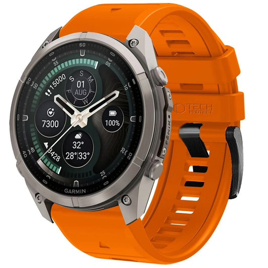 Techsuit silikonarmband för Garmin Fenix 5 / 6 / 6 Pro / 7 / 8 / 8 Pro / E / 9 / 9 Pro, orange