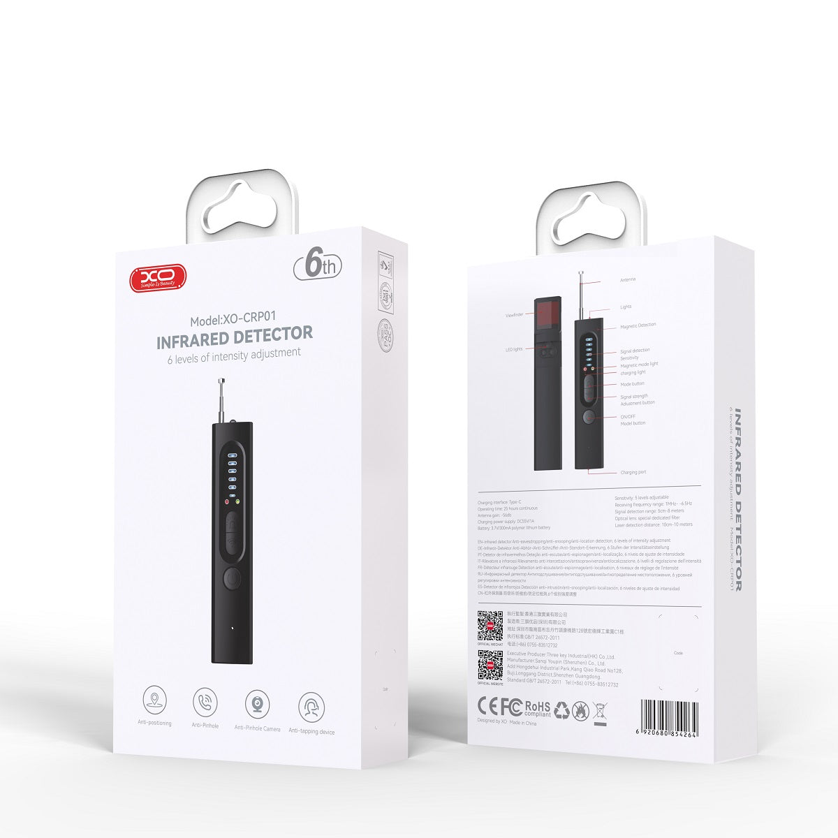 IR-detektor för GSM-enheter / dolda mikrofoner / GPS-spårare XO Design CRP01, Svart