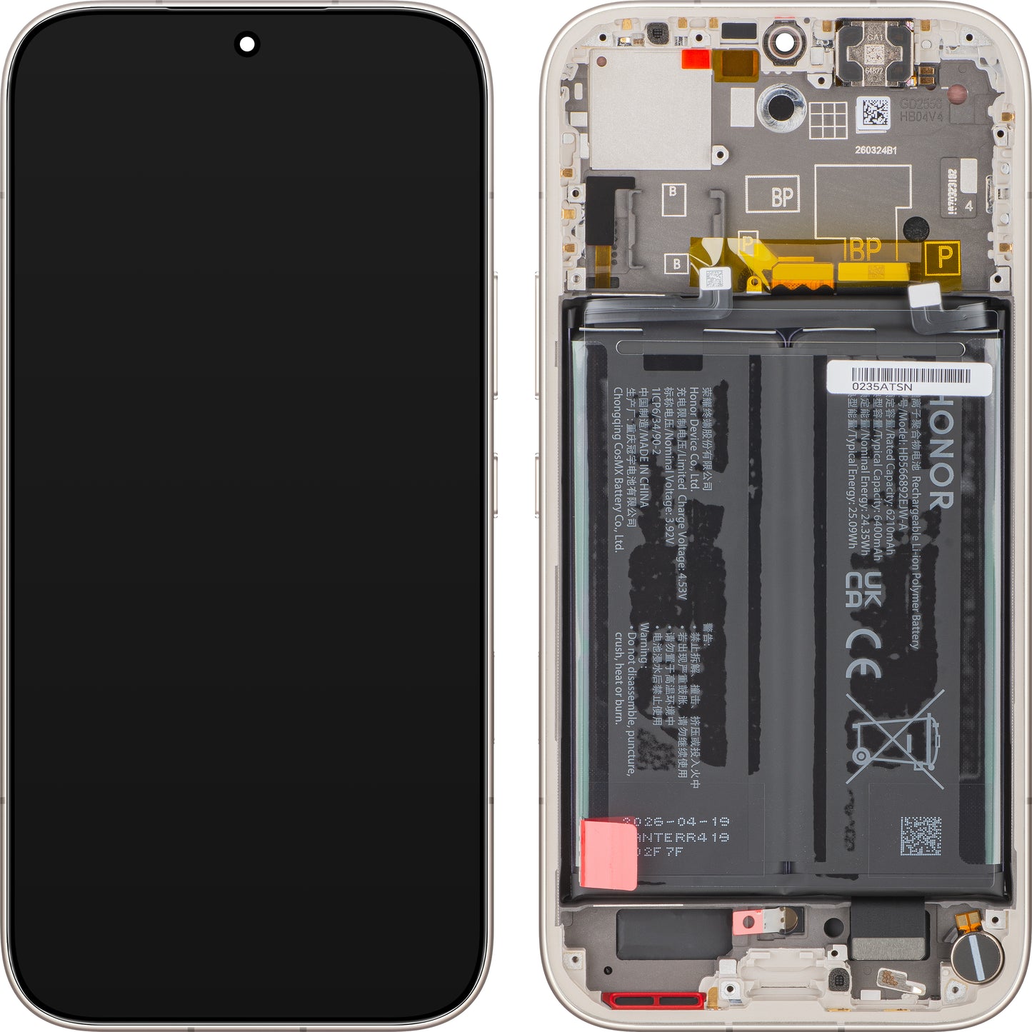 Touchscreen-display Honor 600, med ram och batteri, Guld (Golden White), Service Pack 0235ATSN