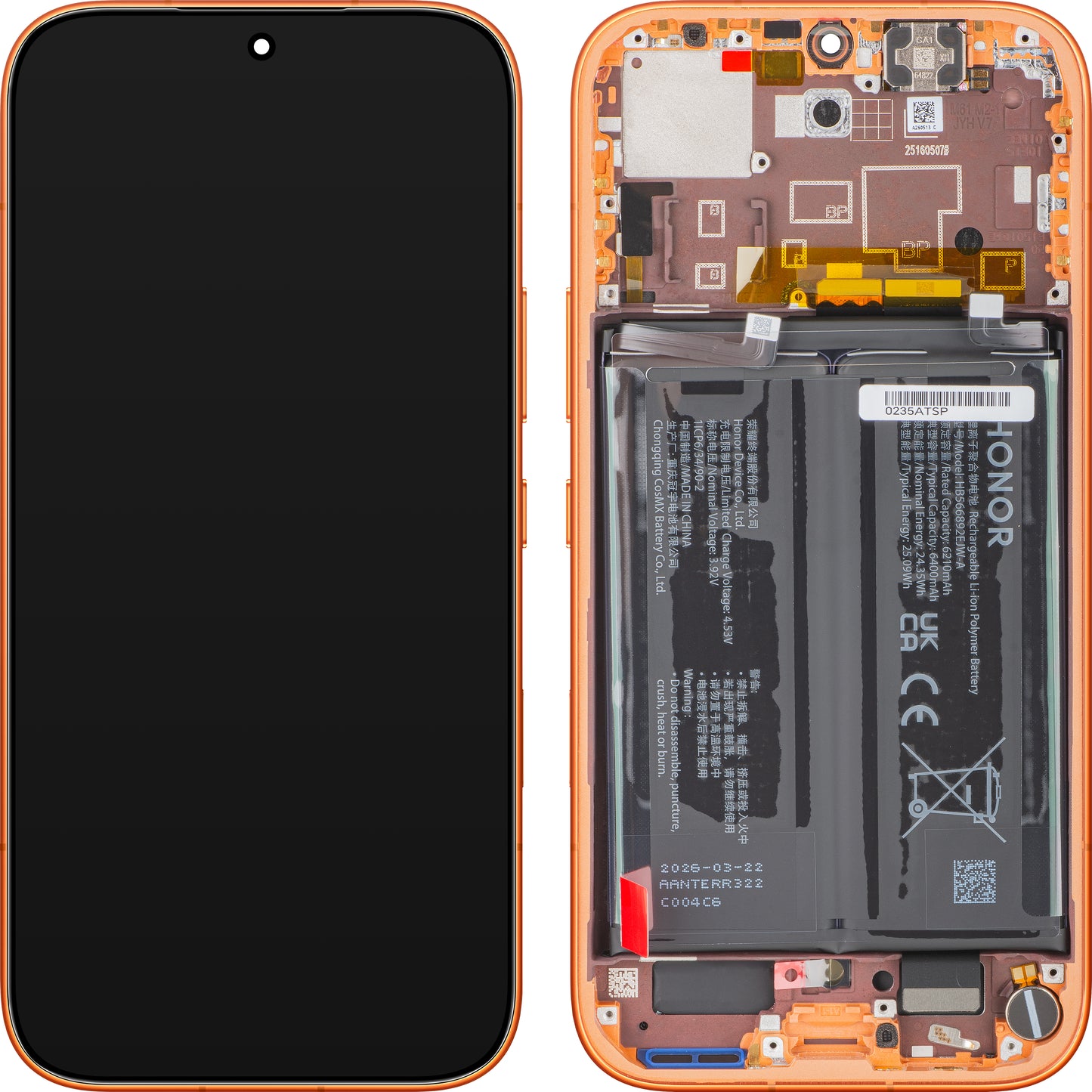 Touchscreen-display Honor 600, med ram och batteri, orange, Service Pack 0235ATSP