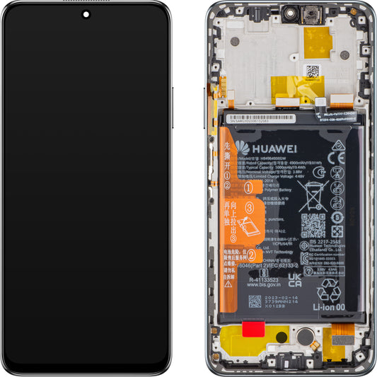 Display med pekskärm Huawei nova Y90, med ram och batteri, Midnight Black, Service Pack 02355ARF