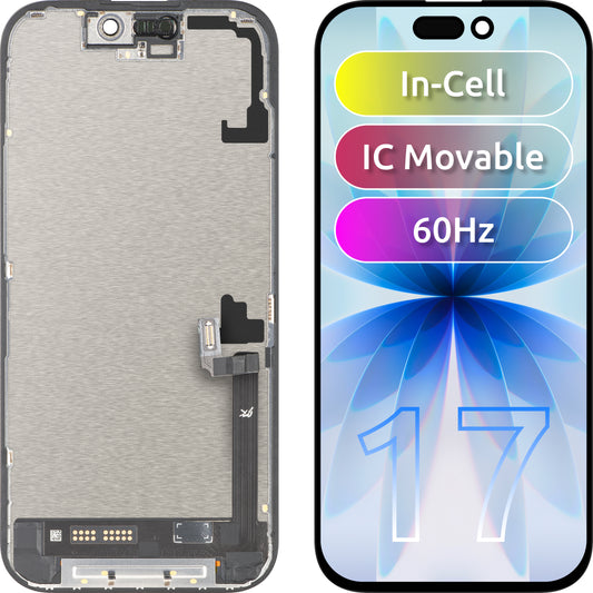 JK Touchscreen-display för Apple iPhone 17, med ram, LCD In-Cell IC flyttbar version, svart