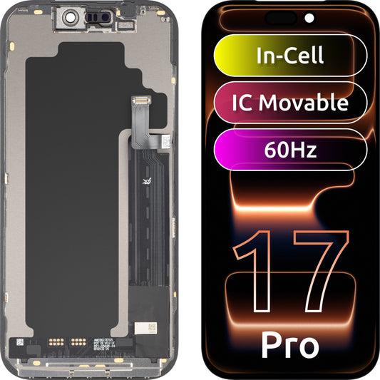 JK Touchscreen-display för Apple iPhone 17 Pro, med ram, LCD In-Cell IC flyttbar version, svart