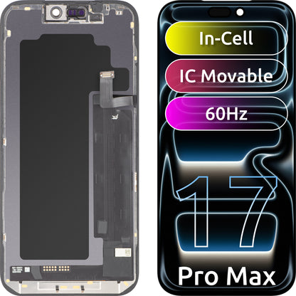 JK Touchscreen-display för Apple iPhone 17 Pro Max, med ram, LCD In-Cell IC flyttbar version, svart