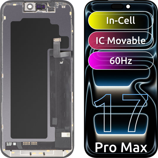 JK Touchscreen-display för Apple iPhone 17 Pro Max, med ram, LCD In-Cell IC flyttbar version, svart