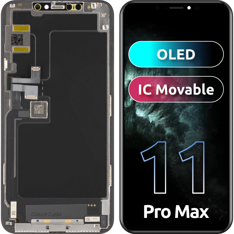 Pekskärm Display JK för Apple iPhone 11 Pro Max, med ram, OLED-version, svart 