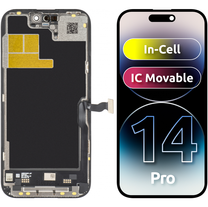 JK Touchscreen-display för Apple iPhone 14 Pro, med ram, LCD In-Cell IC flyttbar version, svart
