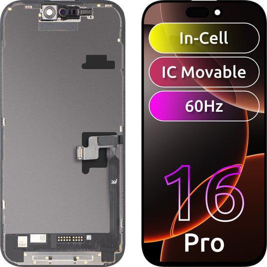 JK Touchscreen-display för Apple iPhone 16 Pro, med ram, LCD In-Cell IC flyttbar version, svart