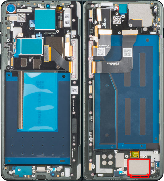 Motorola Razr Fold pekskärmsdisplay med ram, under innerdel, svart (Pantone Blackened Blue) Service Pack 5D68C32444