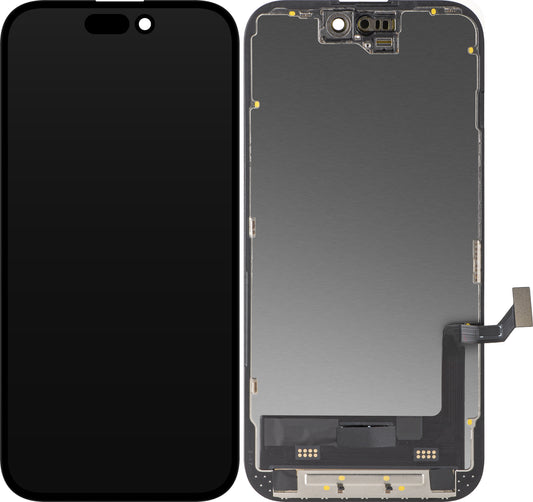 Display med Touchscreen MP kompatibel med Apple iPhone 15, med Ram, Soft OLED FHD Diagnostisk Version, Svart