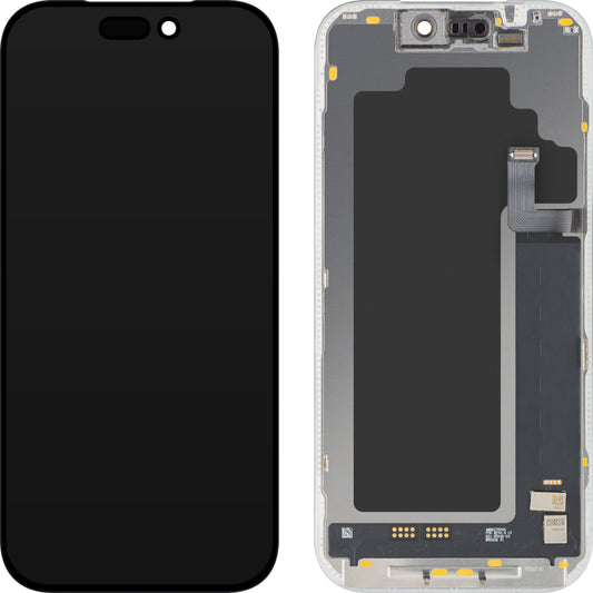 MP Touchscreen-display kompatibelt med Apple iPhone 17 Pro, med ram, Soft OLED FHD 120Hz IC flyttbar version, svart