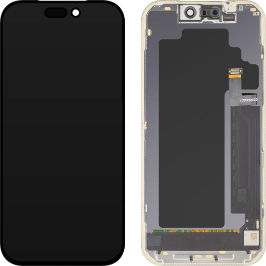 MP Touchscreen-display kompatibel med Apple iPhone 17 Pro, med ram, OLED FHD IC Movable-version, svart