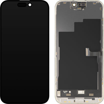 MP Touchscreen-display kompatibelt med Apple iPhone 15 Pro, med ram, Premium Soft OLED FHD 120Hz diagnostikversion, svart