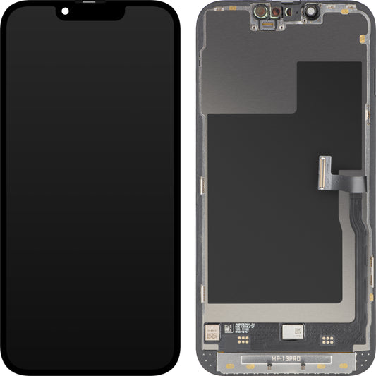 MP Touchscreen-display kompatibelt med Apple iPhone 13 Pro, med ram, Premium Soft OLED FHD 120Hz diagnostikversion, svart
