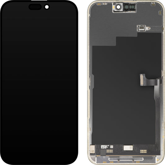 MP Touchscreen-display kompatibelt med Apple iPhone 15 Pro Max, med ram, Premium Soft OLED FHD 120Hz-version, svart, återförseglad