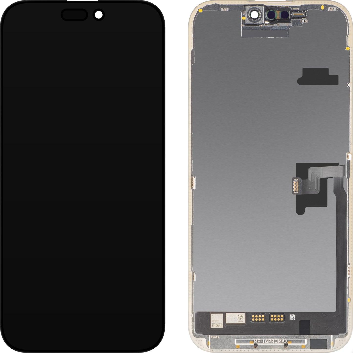 MP Touchscreen-display kompatibelt med Apple iPhone 16 Pro Max, med ram, mjukvaruversion OLED FHD Diagnostic, svart
