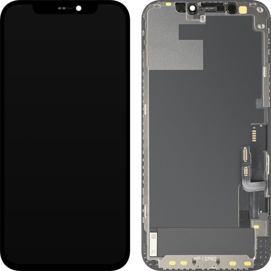 MP Touchscreen-display kompatibelt med Apple iPhone 12 / 12 Pro, med ram, OLED FHD IC Movable-version, svart