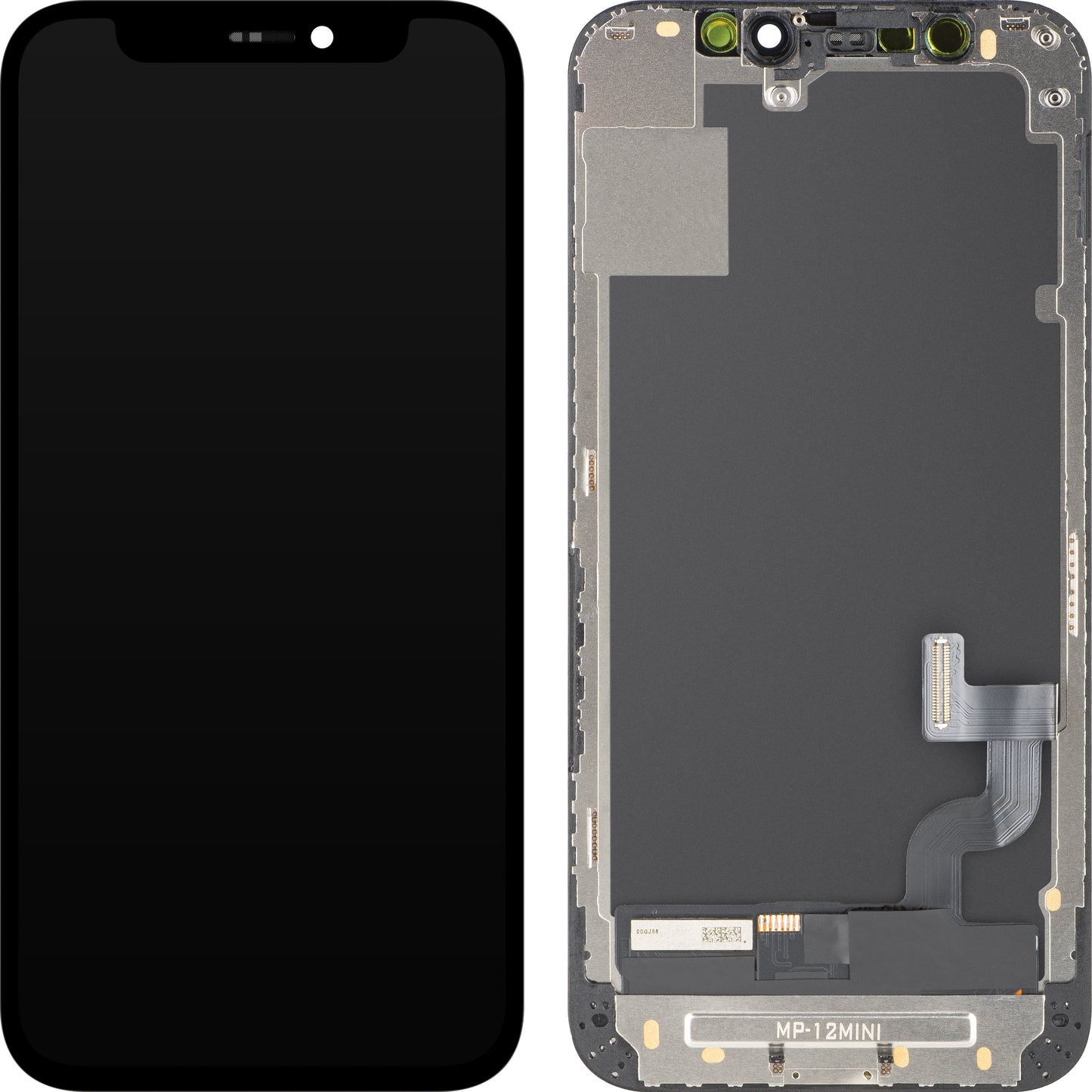 MP Touchscreen-display kompatibelt med Apple iPhone 12 mini, med ram, OLED FHD IC Movable-version, svart