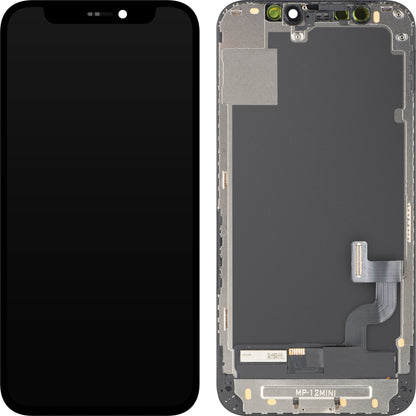 MP Touchscreen-display kompatibelt med Apple iPhone 12 mini, med ram, OLED FHD IC Movable-version, svart