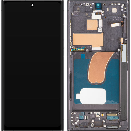 MP Touchscreen-display kompatibelt med Samsung Galaxy S23 Ultra S918, med ram, OLED-version, svart, swap