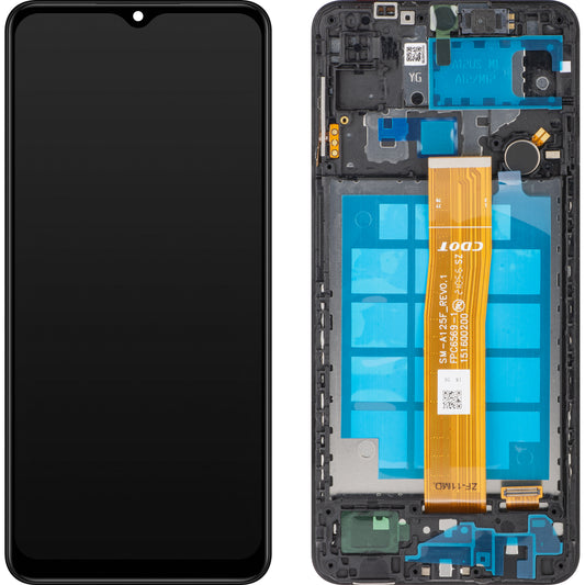 MP Touchscreen-display kompatibelt med Samsung Galaxy A12 A125 / A12 Nacho A127, med ram, svart, återförseglat