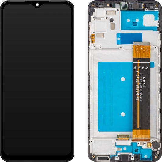 MP Touchscreen-display kompatibelt med Samsung Galaxy A23 A235, med ram, svart, återförseglad