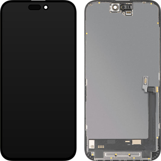 MP Touchscreen-display kompatibelt med Apple iPhone 16 Plus, med ram, mjukvaruversion OLED FHD 120Hz diagnostik, svart