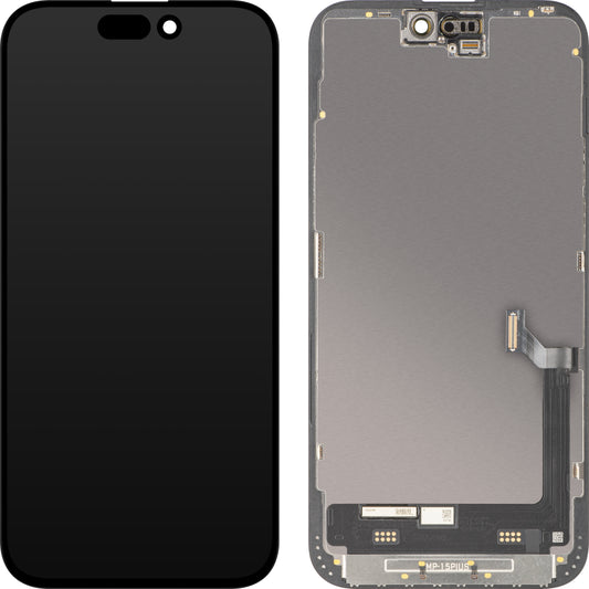 MP Touchscreen-display kompatibelt med Apple iPhone 15 Plus, med ram, Premium Soft OLED FHD 120Hz diagnostikversion, svart