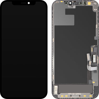 MP Touchscreen-display kompatibelt med Apple iPhone 12 / 12 Pro, med ram, OLED FHD Diagnostic mjukvaruversion, svart
