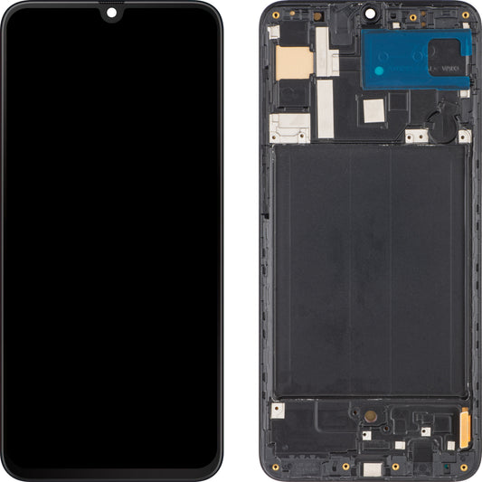 MP Touchscreen Display kompatibel med Samsung Galaxy A70 A705, med ram, OLED-version, Svart 