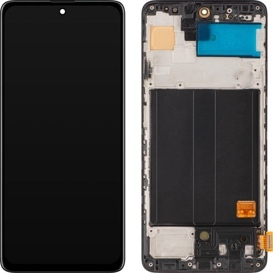 MP Touchscreen Display kompatibel med Samsung Galaxy A51 A515, med ram, OLED-version, Svart 