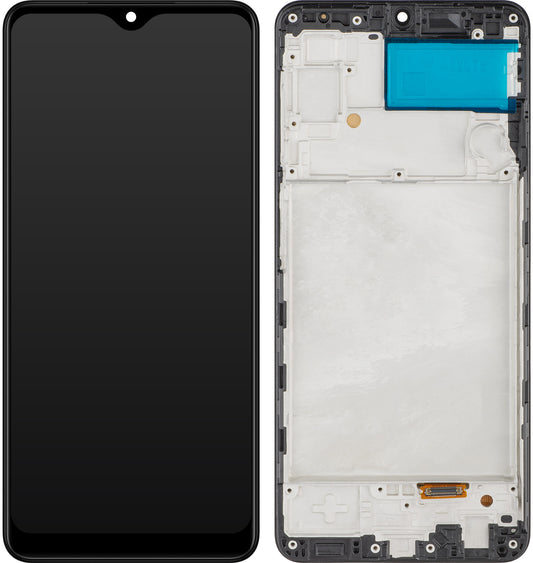 MP Touchscreen Display kompatibel med Samsung Galaxy A22 A225, med ram, OLED-version, Svart 