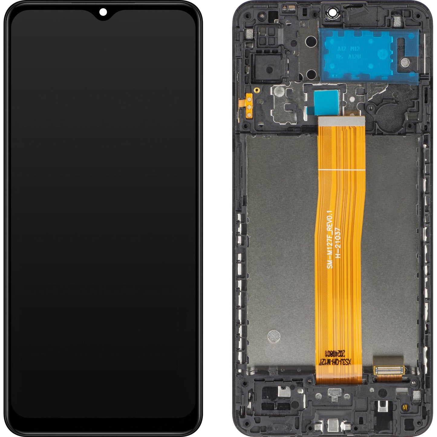 MP Touchscreen Display kompatibel med Samsung Galaxy M12 M127, med ram, svart 