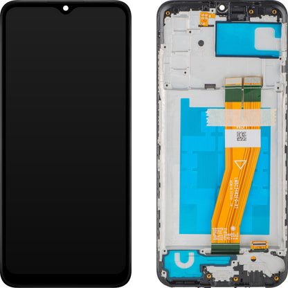 MP Touchscreen-display kompatibelt med Samsung Galaxy A03s A037, med ram, version F, svart, swap