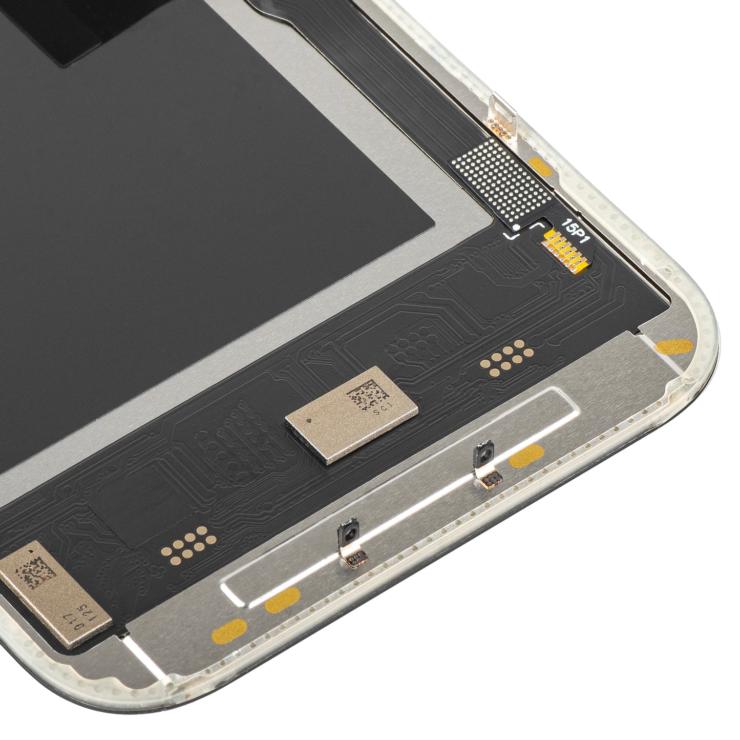 Display med MP Touchscreen kompatibel med Apple iPhone 15 Pro, med Ram, Soft OLED IC Movable 120Hz FHD-version, Svart