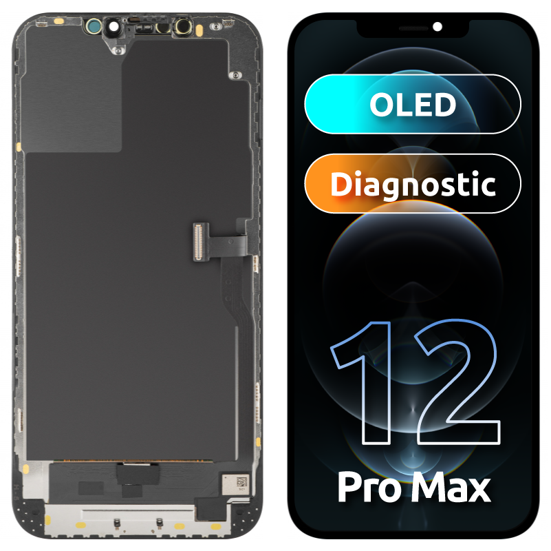 Display med Touchscreen MP kompatibel med Apple iPhone 12 Pro Max, med Ram, OLED Diagnostic Version, Svart