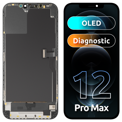Display med Touchscreen MP kompatibel med Apple iPhone 12 Pro Max, med Ram, OLED Diagnostic Version, Svart