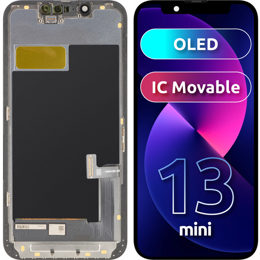 Display med MP Touchscreen kompatibel med Apple iPhone 13 mini, med Ram, OLED FHD IC Movable-version, Svart