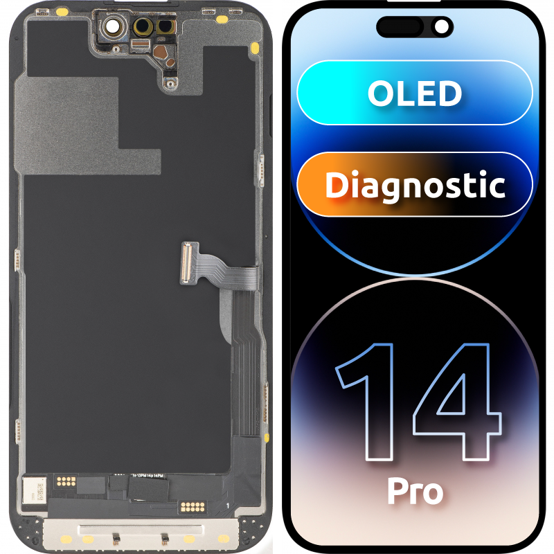 Display med Touchscreen MP kompatibel med Apple iPhone 14 Pro, med Ram, OLED FHD Diagnostic Version, Svart